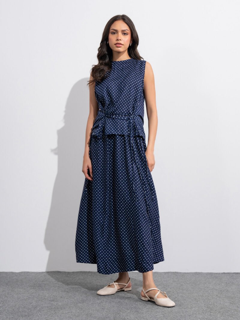 Navy Blue Polka Dot Western Dress