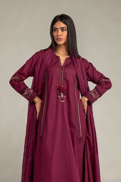 Maroon Embroidered 3-Piece Suit